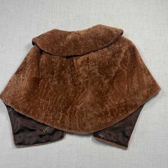 Vintage Faux Fur Shawl Collar Jacket Brown Hook Closure Plush Lined - Picture 9 of 16